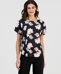 Anne Klein Women's Printed Boat-Neck Short-Sleeve Top