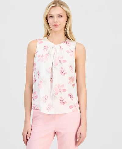 Anne Klein Women's Printed Pleated-Neck Sleeveless Top