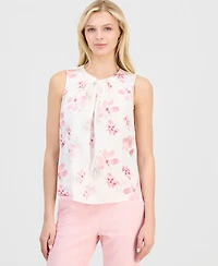 Anne Klein Women's Printed Pleated-Neck Sleeveless Top