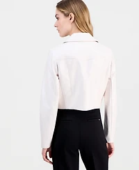 Anne Klein Women's Faux Leather Cropped Moto Jacket