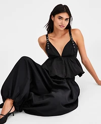 Bar Iii Women's Nylon Peplum Bubble Top, Macy's Exclusive