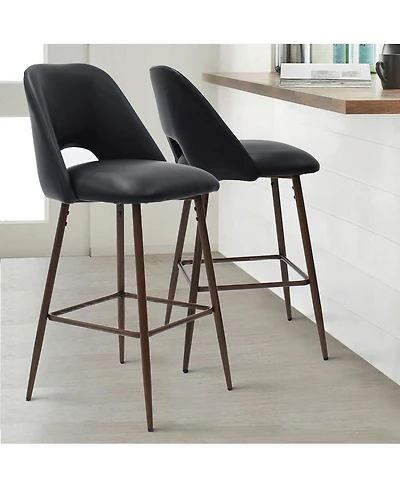 26 Inch Counter Height Stools Set of 2, Armless Industrial Faux Leather with Metal Legs-Maison Boucle