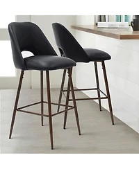 26 Inch Counter Height Stools Set of 2, Armless Industrial Faux Leather with Metal Legs-Maison Boucle