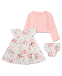 Huggies Baby Girls' All-Over Printed Dress, Cardigan and Matching Bloomers, 3-Piece Set