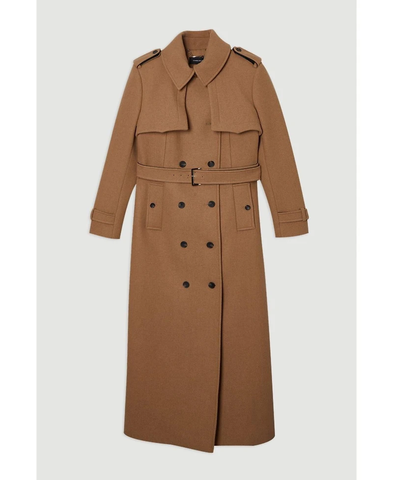 Karen Millen Women's Wool Mix Belted Trench Maxi Coat