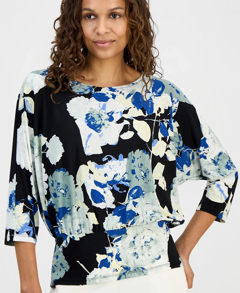 Anne Klein Essentials Petite Banded-Hem 3/4-Sleeve Top