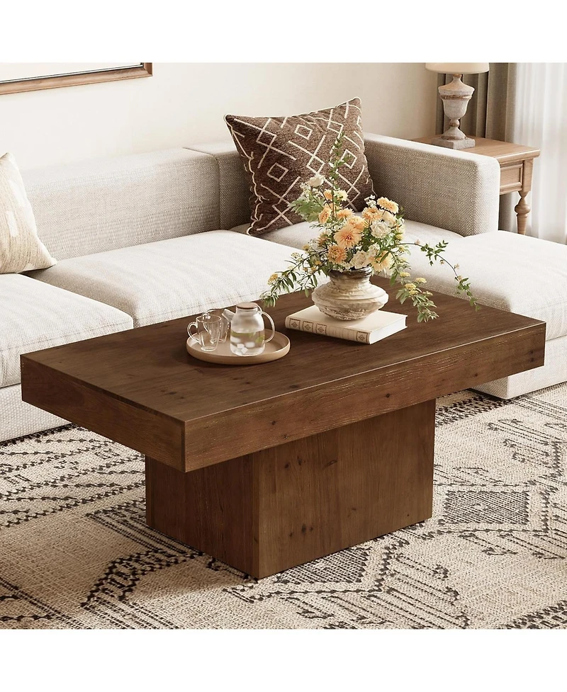 Tribesigns 47.24" Solid Wood Coffee Table for Living Room, Mid Century Modern Rectangle Center Cocktail Table, Walnut Brown
