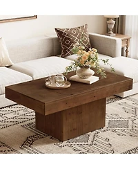 Tribesigns 47.24" Solid Wood Coffee Table for Living Room, Mid Century Modern Rectangle Center Cocktail Table, Walnut Brown