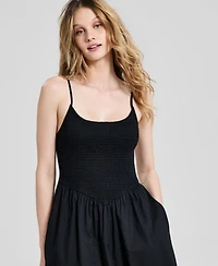 And Now This Women's Scoop-Neck Smocked Cotton Midi Dress, Macy's Exclusive