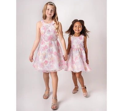 Rare Editions Girls' 2T-6X Floral Sequin Soutache Round Neck Dress