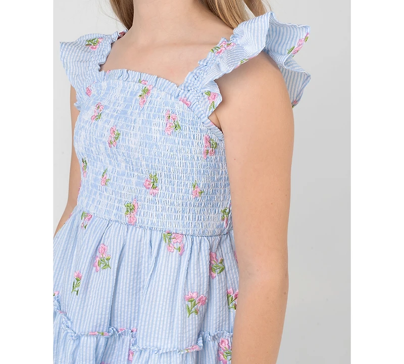 Rare Editions Girls' 7-16 Smocked Bodice Square Neck Dress and Bag, 2-Piece Set