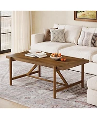 Tribesigns Farmhouse Solid Wood Coffee Table, 47-Inch Rectangular Center Tea Table, Warm Brown