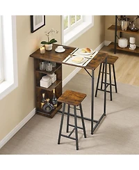 gaomon 3-Piece Bar Table Set with Chairs and 3-Tier Storage Shelves, Space-Saving Dining Table for Small Apartments