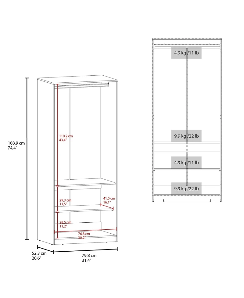 Fm Furniture Wardrobe Berlin, Two Doors, Hanging Rod, Two Shelves, Shoe Rack, Bedroom, Wengue