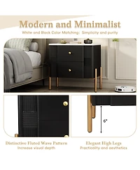 Cesicia Modern Mdf Nightstand with 2 Storage Drawer, Fluted Bedside Table Metal Handles and Legs for Living Room Bedroom, Easy Assembly