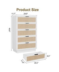 gaomon 5 Drawer Rattan Dresser for Bedroom, Integrated Cabinet Body & Legs Design