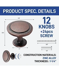 Lifemaster 12pcs 1-1/4″ Cabinet Knobs, Oil Rubbed Bronze Zinc Alloy Handles, Modern Design with Short & Adjustable Screws