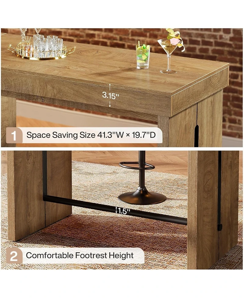 Tribesigns Bar Table, 41.3" Pub Table with Metal Footrest