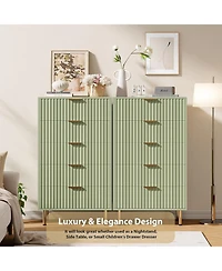 gaomon 5-Drawer Modern Fluted Green Dresser, 47.2 Inch Tall Chest with Deep Drawers, Wide Top, Organizer for Bedroom
