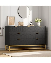 gaomon 53.5 Inch Black 7-Drawer Modern Dresser, Gold Metal Handle & Legs, Chest Storage Organizer for Closet, Entryway