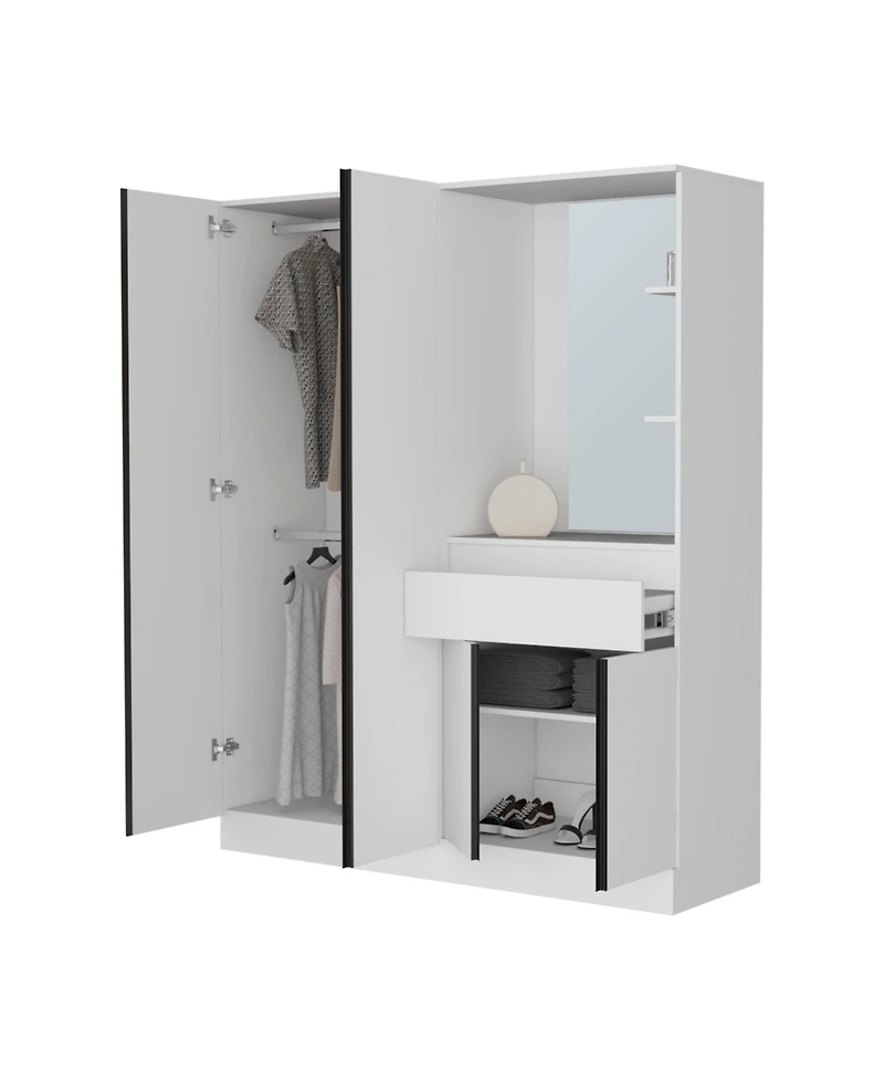 Fm Furniture CaneMulti-Functional Wardrobe with Vanity Mirror and Storage, White