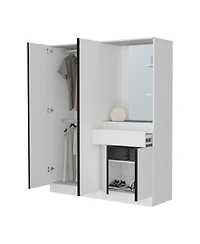 Fm Furniture CaneMulti-Functional Wardrobe with Vanity Mirror and Storage, White