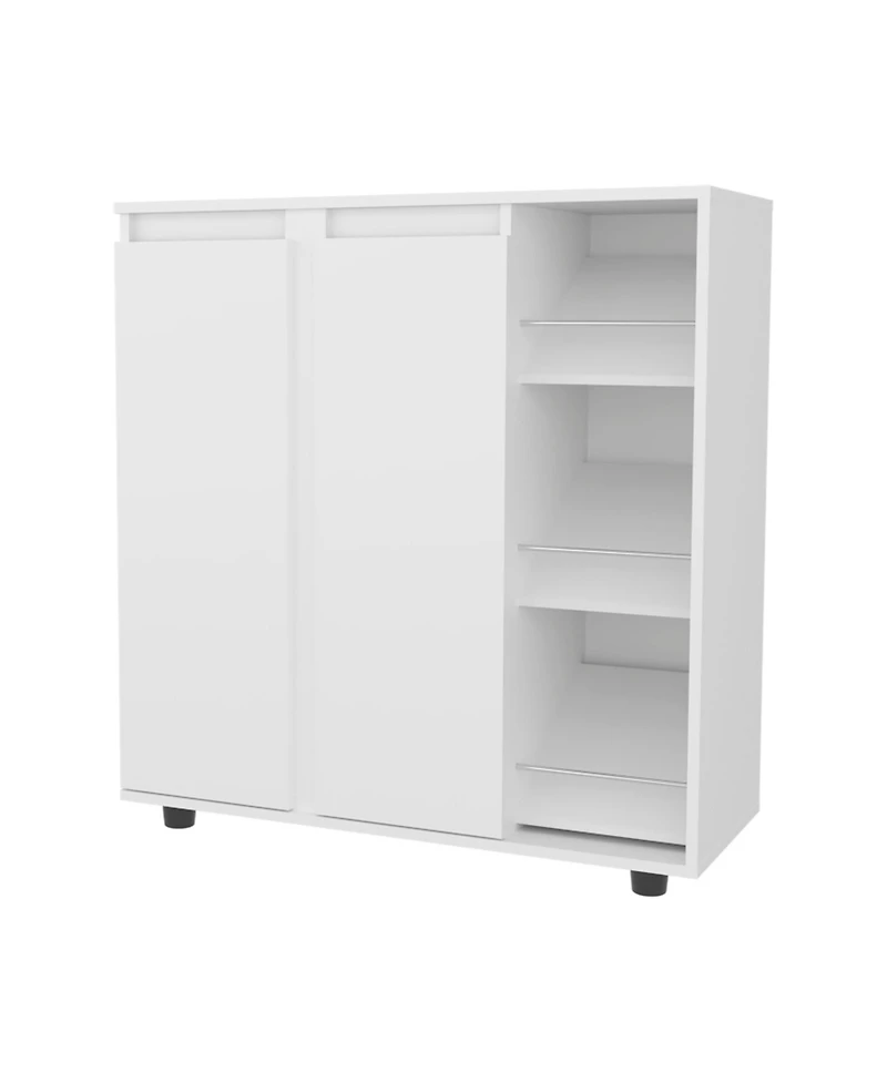 Fm Furniture Gitano Shoe Storage Cabinet, 2 Doors, 8 Enclosed Shelves, 3 Open Side Shelves, Freestanding Design, Entryway or Bedroom Use