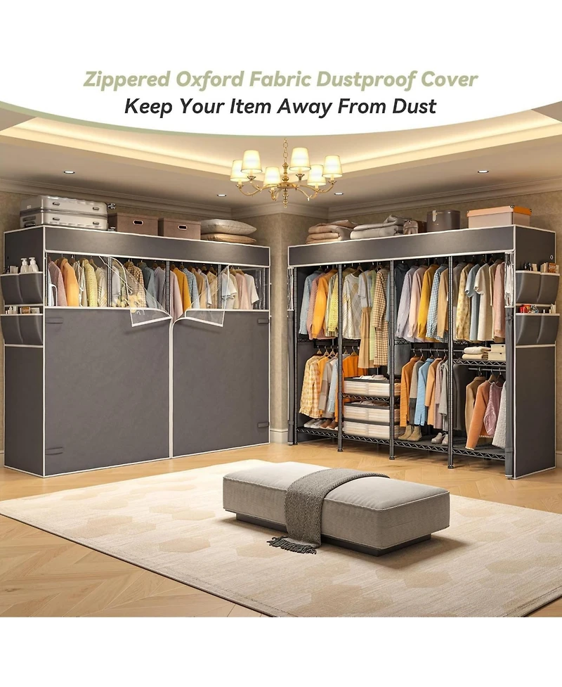 Raybee Clothes Rack with Cover,Clothing Rack for Hanging Clothes,Portable Closet,Adjustable,1150LBS