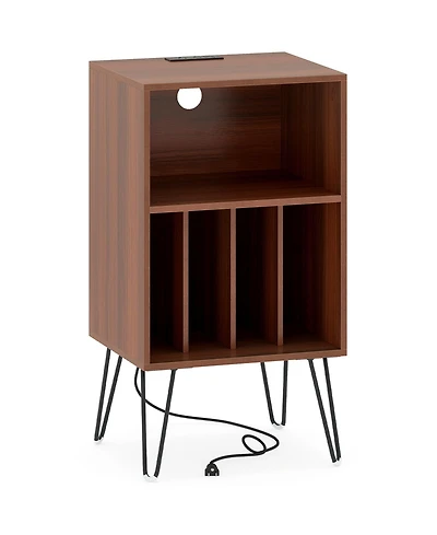 sumyeg Record Player Stand with Charging Station Turntable Stand with Vinyl Storage