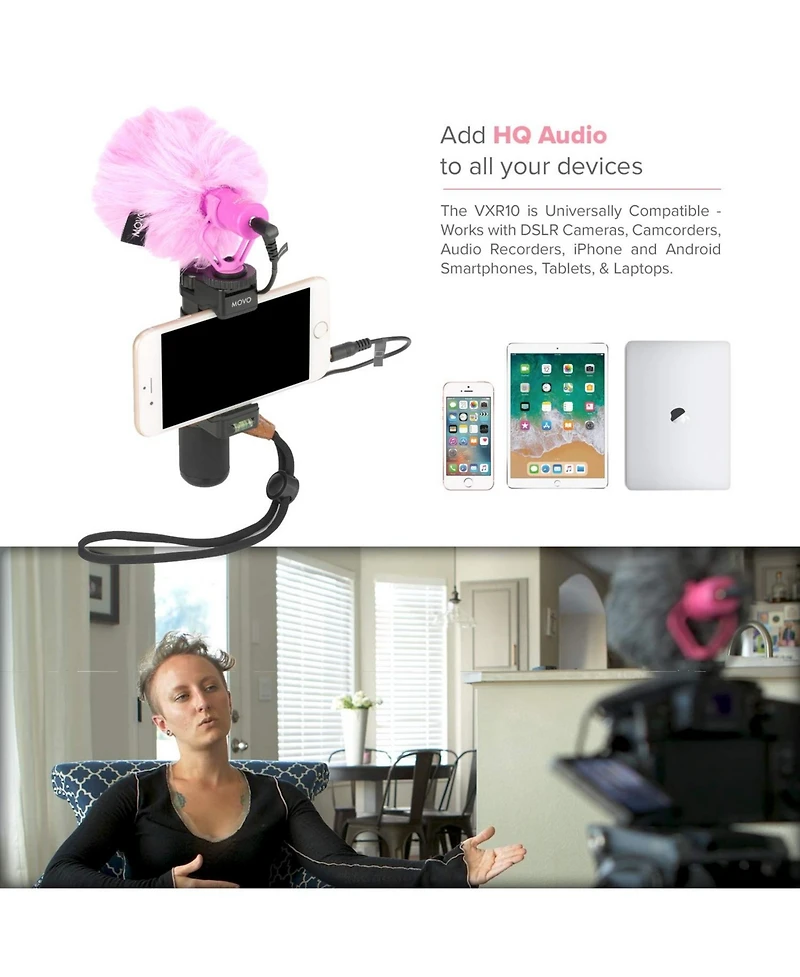 Movo VXR10 Universal Video Microphone for Dslr Cameras and Camcorders (Pink Breast Cancer Awareness Edition)