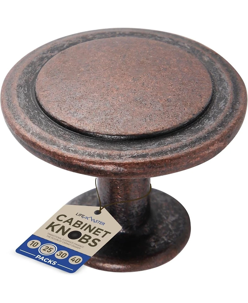Lifemaster 25pcs 1-1/4″ Oil Rubbed Bronze Cabinet Knobs, Rust-Proof Zinc Alloy Handles, Modern Design with Short & Adjustable Screws