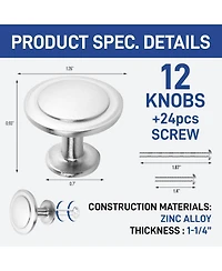 Lifemaster 12pcs 1-1/4″ Cabinet Knobs – Rust-Proof Brushed Nickel Zinc Alloy, Modern Design, Easy Install, 24 Screws Included