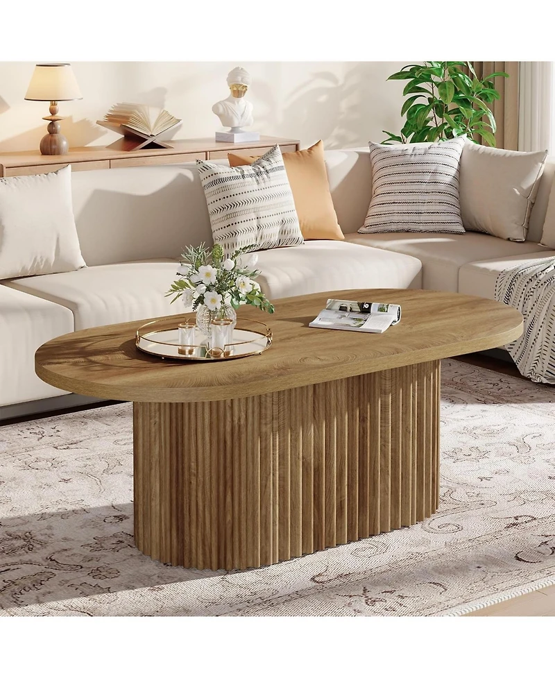 Tribesigns Oval Coffee Table, 47.2", Fluted Design