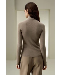 Lilysilk Women's Seamless Silk-Cashmere Blend Turtleneck Sweater