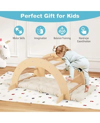 Hongge 6 in 1 Wooden Kids Climbing Arch Playset with Rocker Ladder Sensory Table and Cushion