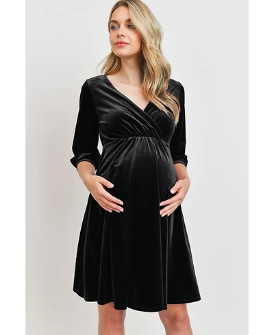 Hello Miz Maternity Velvet V Neck Wrap Nursing Dress