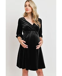 Hello Miz Maternity Velvet V Neck Wrap Nursing Dress