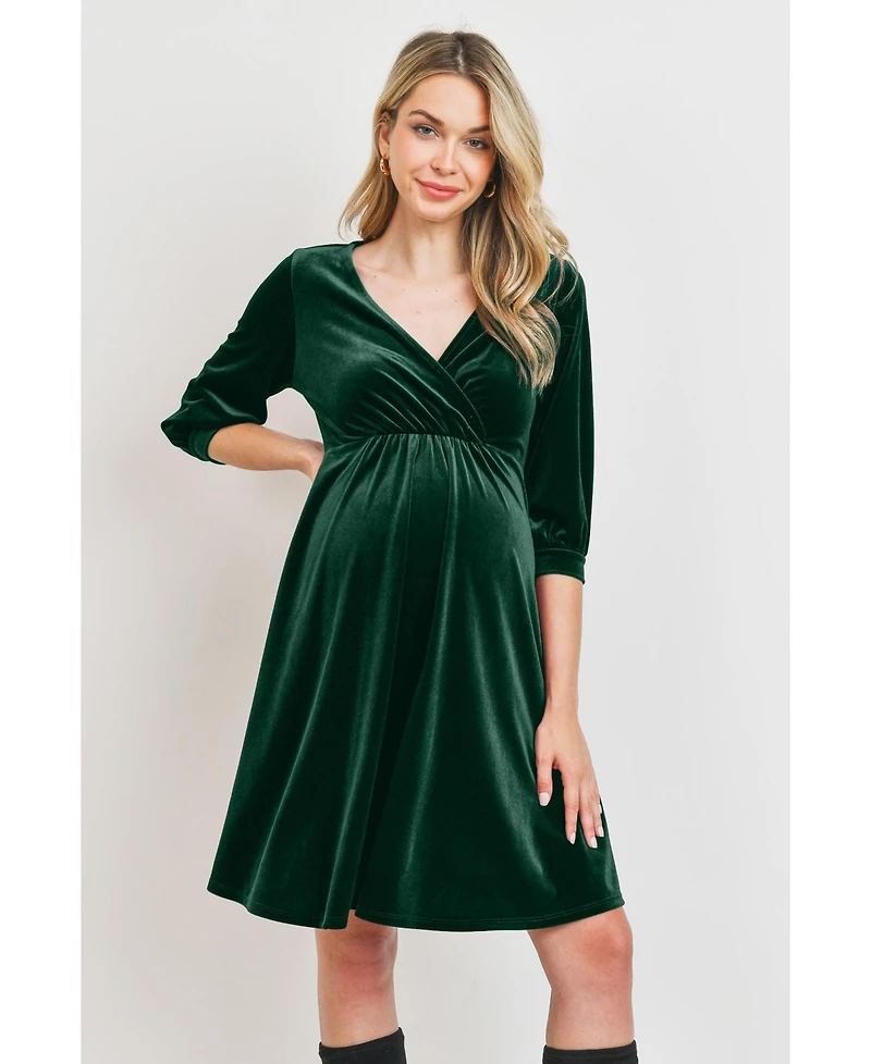 Hello Miz Maternity Velvet V Neck Wrap Nursing Dress