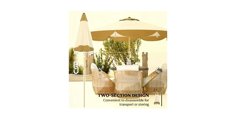 Flynama One Simple Deluxe 9ft Outdoor Market Table Patio Umbrella with Button Tilt, Crank and 8 Sturdy Ribs for Garden, Red