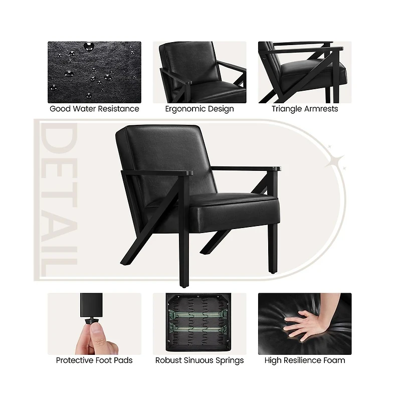 Yaheetech Faux Leather Armchair with Z-shaped Wood Legs Dark Brown