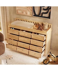 Homsee Solid Wood Changing Table with 12 Drawers and Guardrails,Chest of Drawers