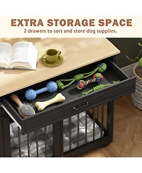 Homsee Dog Crate, Large Wooden Dog House with 2 Drawers, Dog Cage for Large Medium Dogs