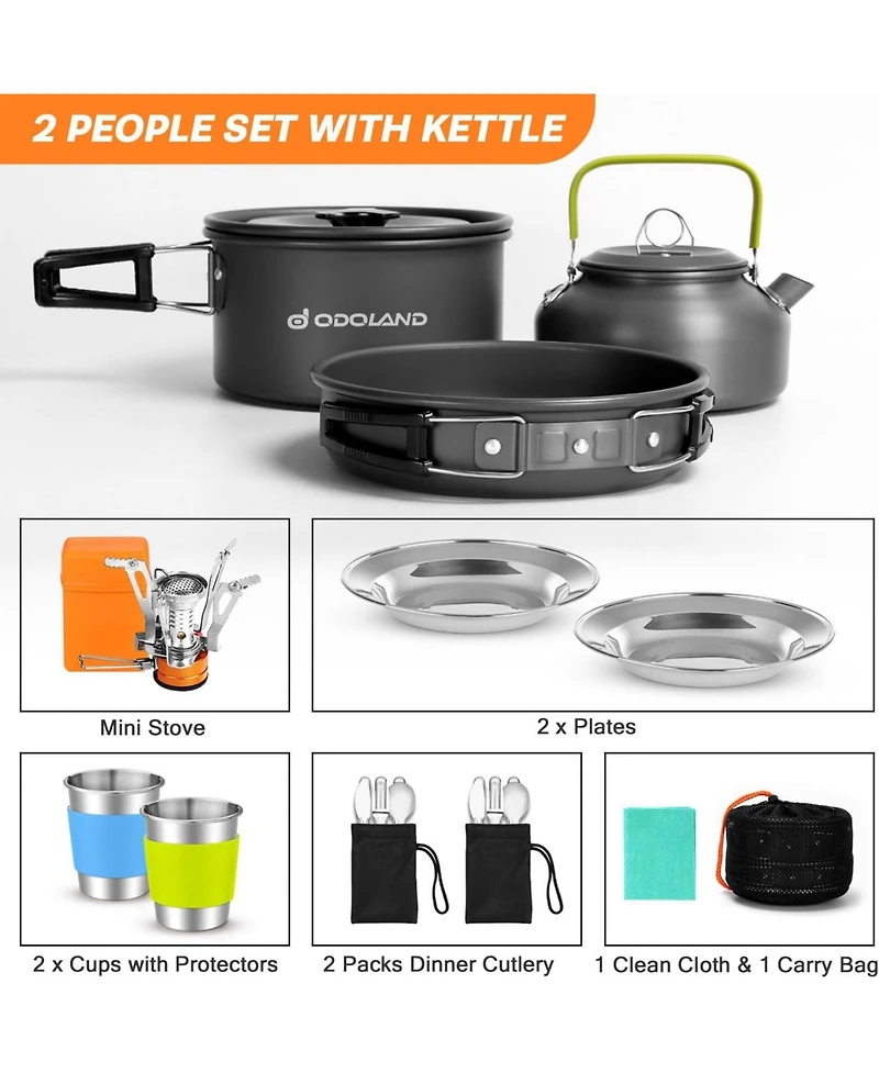 Aofar 16pcs Non-Stick Camping Cookware Set with Folding Stove & Stainless Steel Tableware