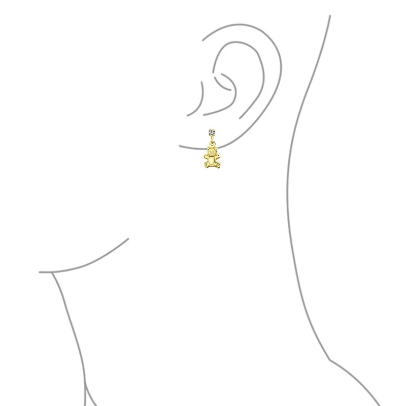 Bling Jewelry Whimsical Playful Animal Teddy Bear Dangling Stud Earrings Cz Plated Brass