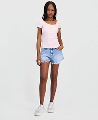 Just Polly Juniors' Ribbed Lace-Yoke Top