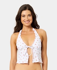 California Waves Women's Mini Cherry Lettuce Edge Flyaway Tankini Top