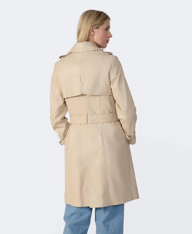 Furniq Uk Women's Genuine Leather Trench Coat, Beige