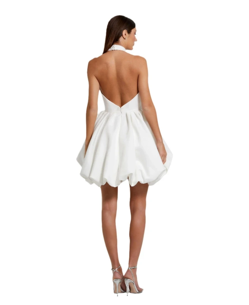 Mac Duggal Women's Satin High Neck Sleeveless Bubble Hem Mini Dress