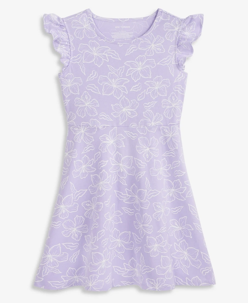 Epic Threads Girls' 5-20 Cotton Hibiscus-Print Flutter-Sleeve Dress, Macy's Exclusive