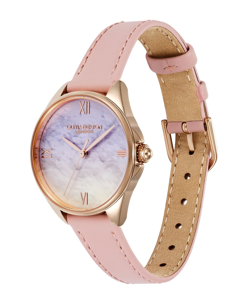 Olivia Burton Women's Azure Rose Leather Strap Watch, 30mm